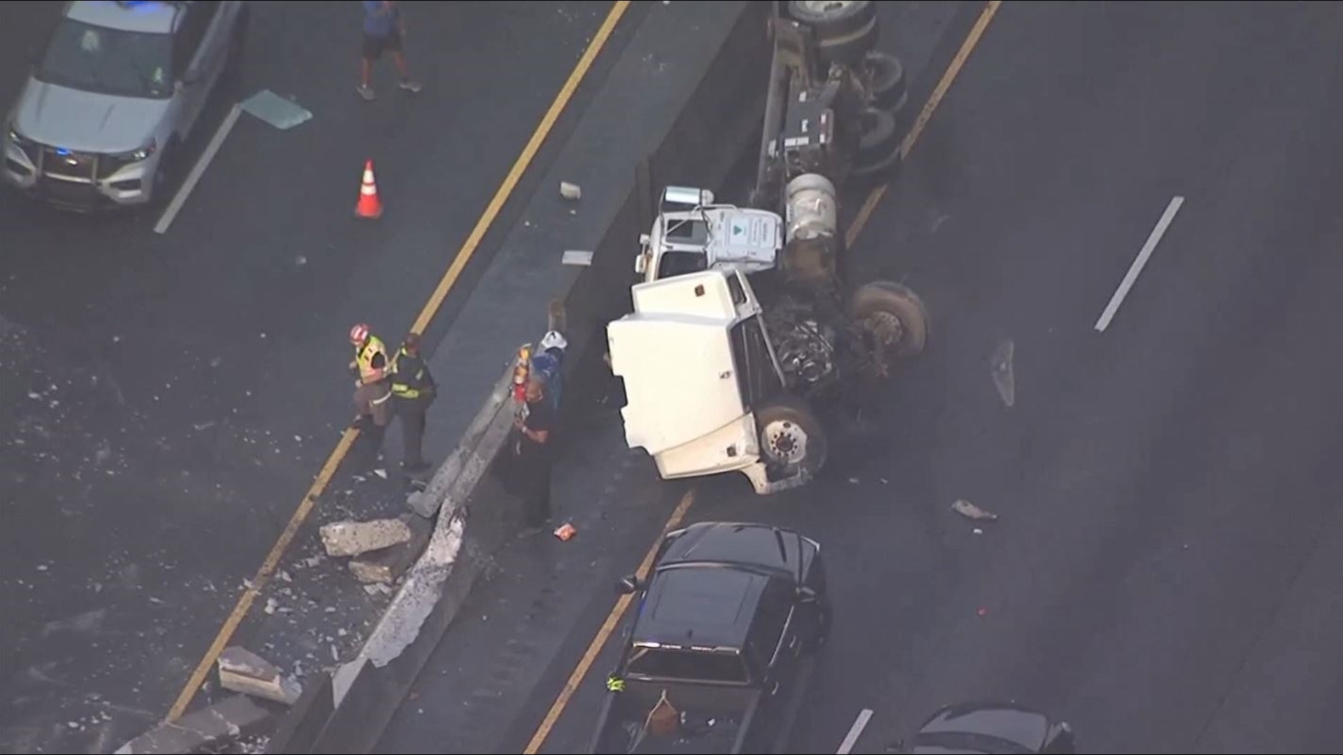 All lanes of I-285 eastbound are being held due to a tractor-trailer crash.