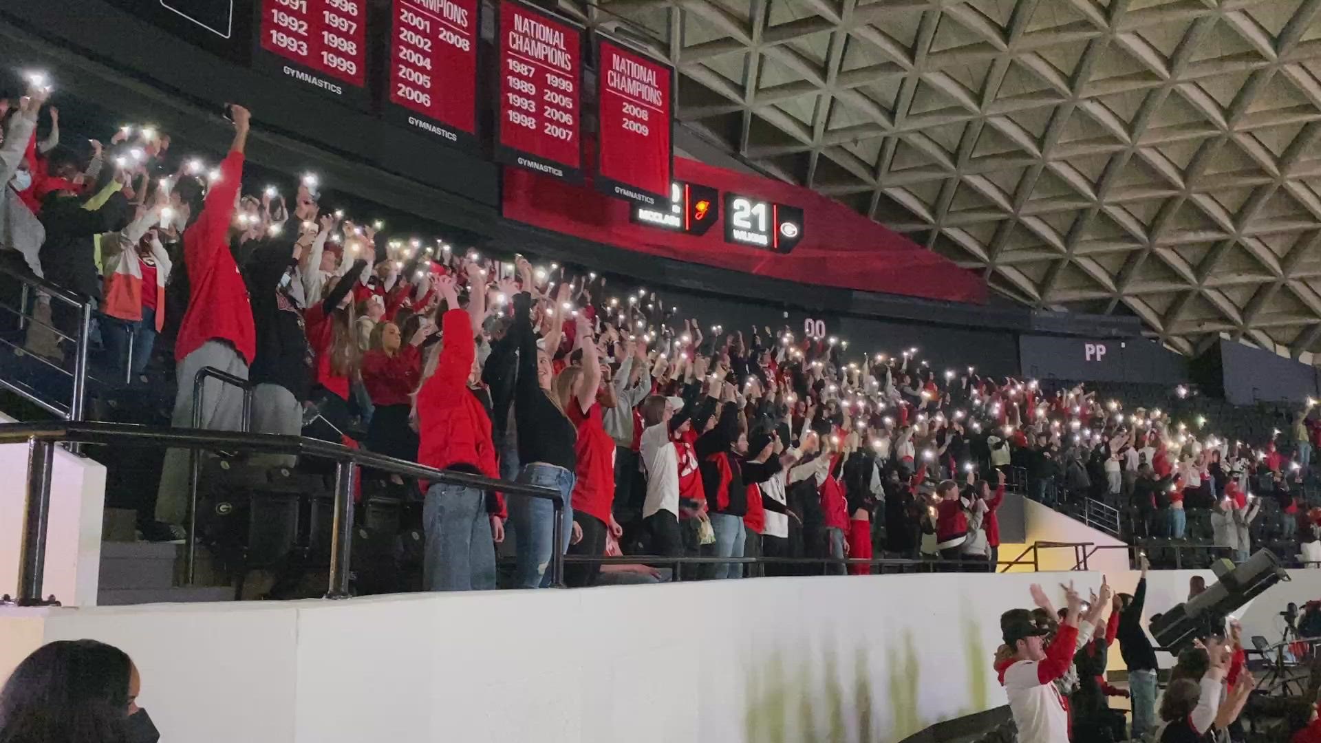 As Georgia took on Alabama for the SEC National Championship, students in Athens cheered on the team from Stegeman Coliseum.