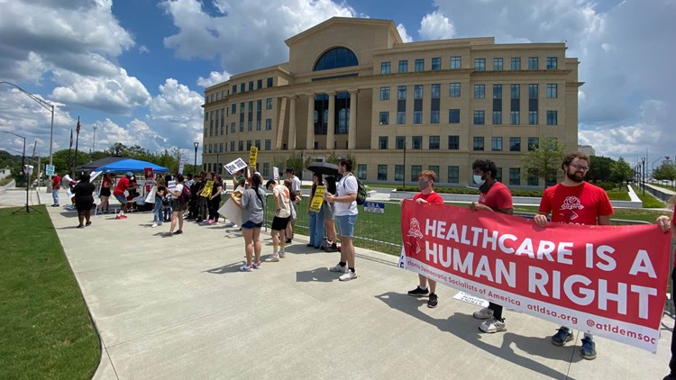 Demonstrators pushing for abortion rights gather outside Georgia Supreme Court on July Fourth