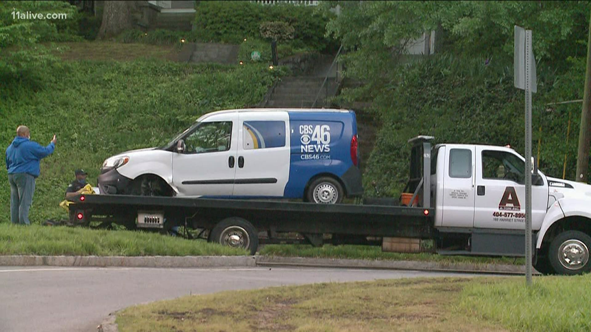 A news van was stolen in Atlanta on Tuesday morning as a pregnant CBS46 reporter was still inside, according to police.