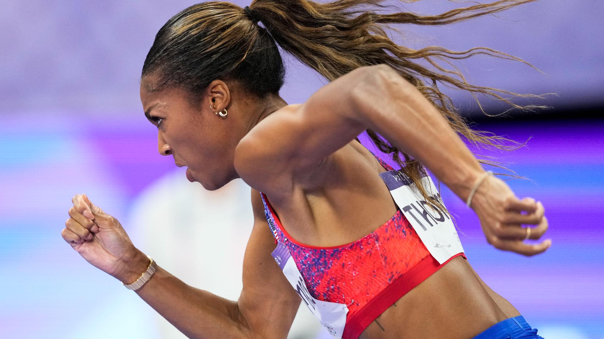 Gabby Thomas Women's 4x100m relay on Aug. 8