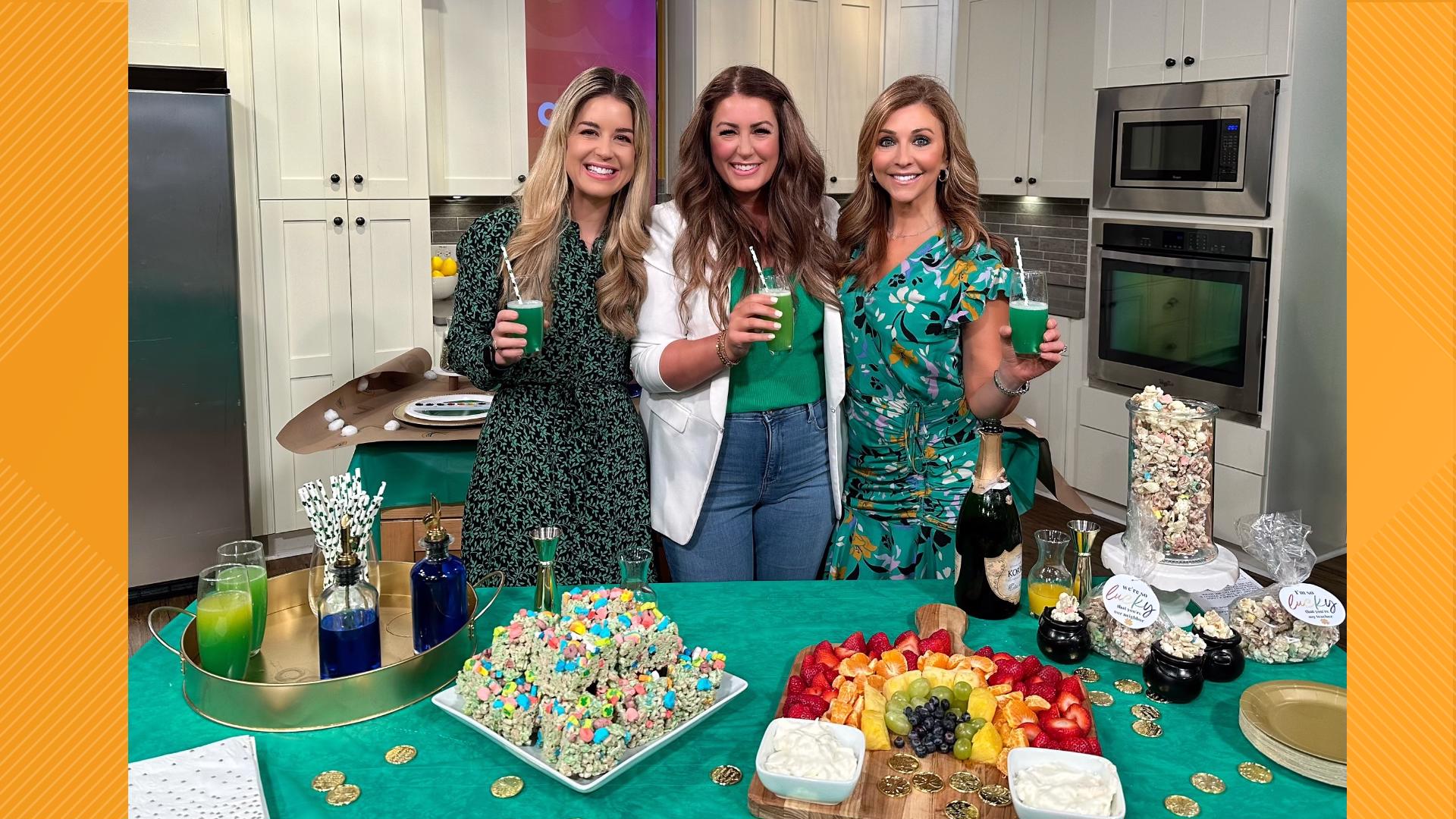 Mommy blogger and DIY expert Katie Ray shares St. Patrick's Day activities/snacks for the kids and toasts with a pot of gold mimosa.