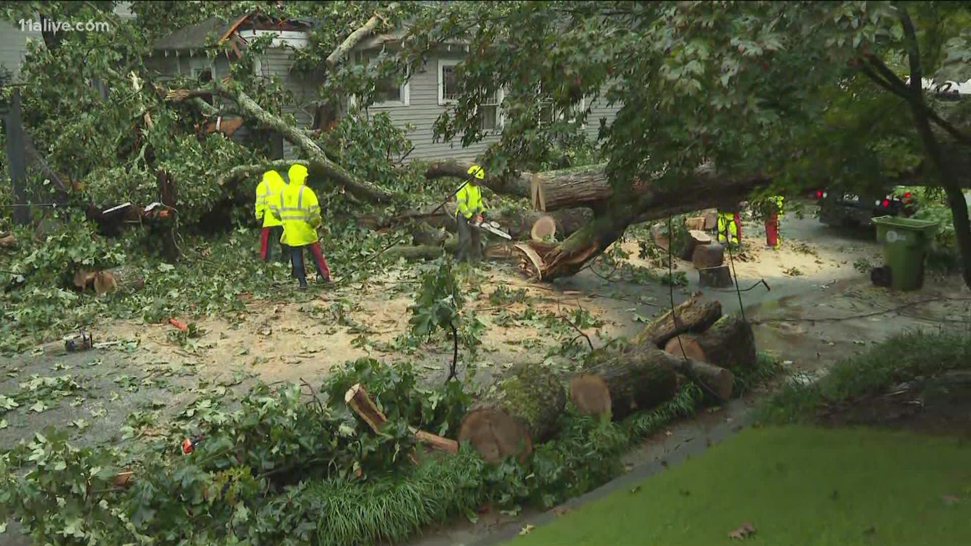 Some of the worst damage from Fred closest to Atlanta is in Candler Park, where a tree fell, blocking Iverson Street.