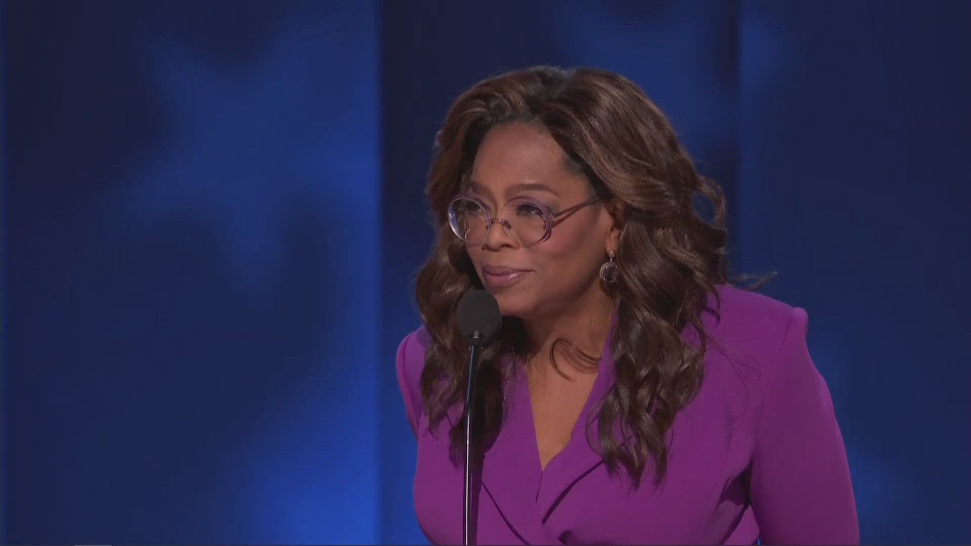The crowd chanted "USA" as Winfrey shared an energizing message.