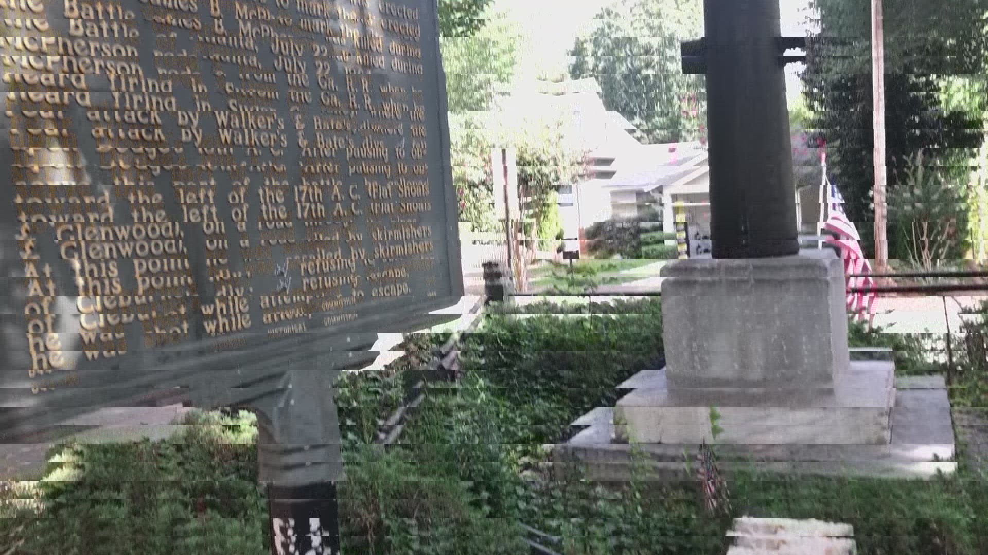 Severe damage to pillars and railings discovered by residents at Civil War memorial site
