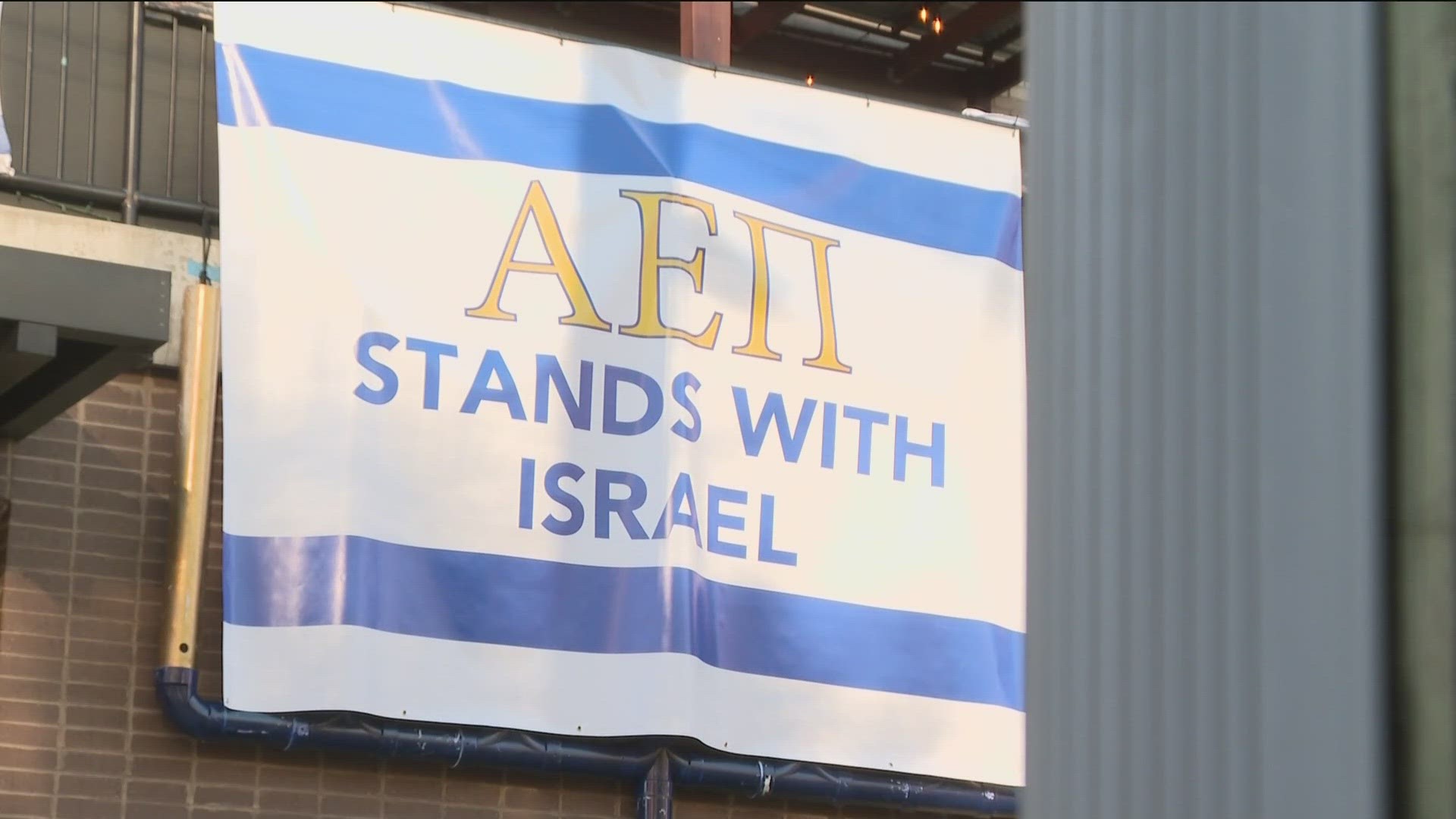 The Alpha Epsilon Pi Fraternity is speaking out after someone wrote in shaving cream "Free Palestine" under a banner that states the fraternity "Stands with Israel."