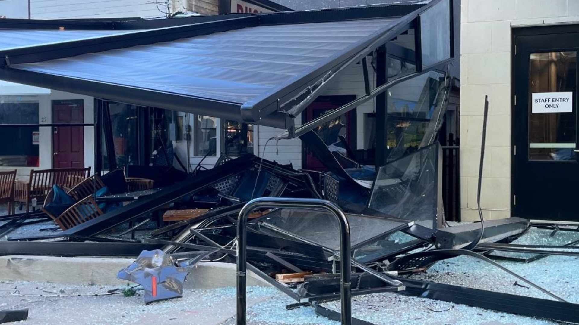Sauce Buckhead patio smashed up by car