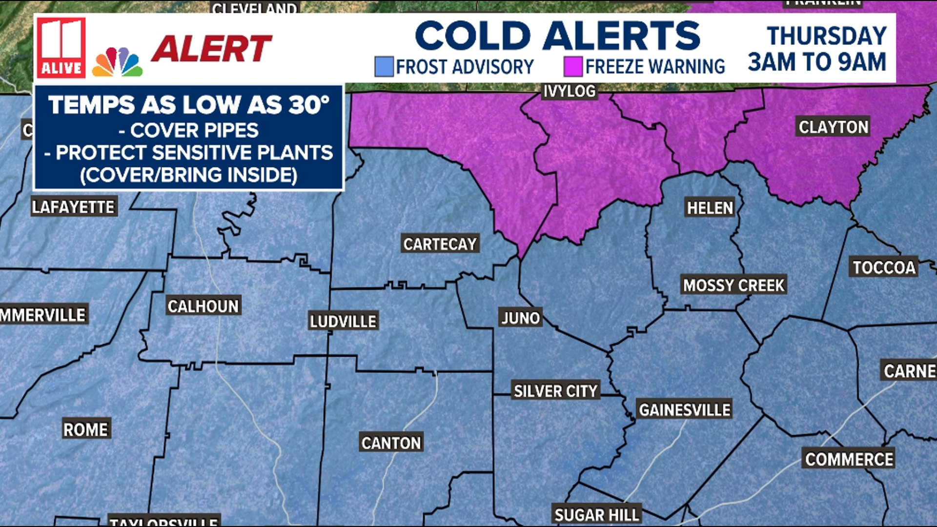 A Weather Impact Alert has been issued again for Thursday and Friday mornings as cold air settles across the southeast. Temperatures will be the coldest since April.