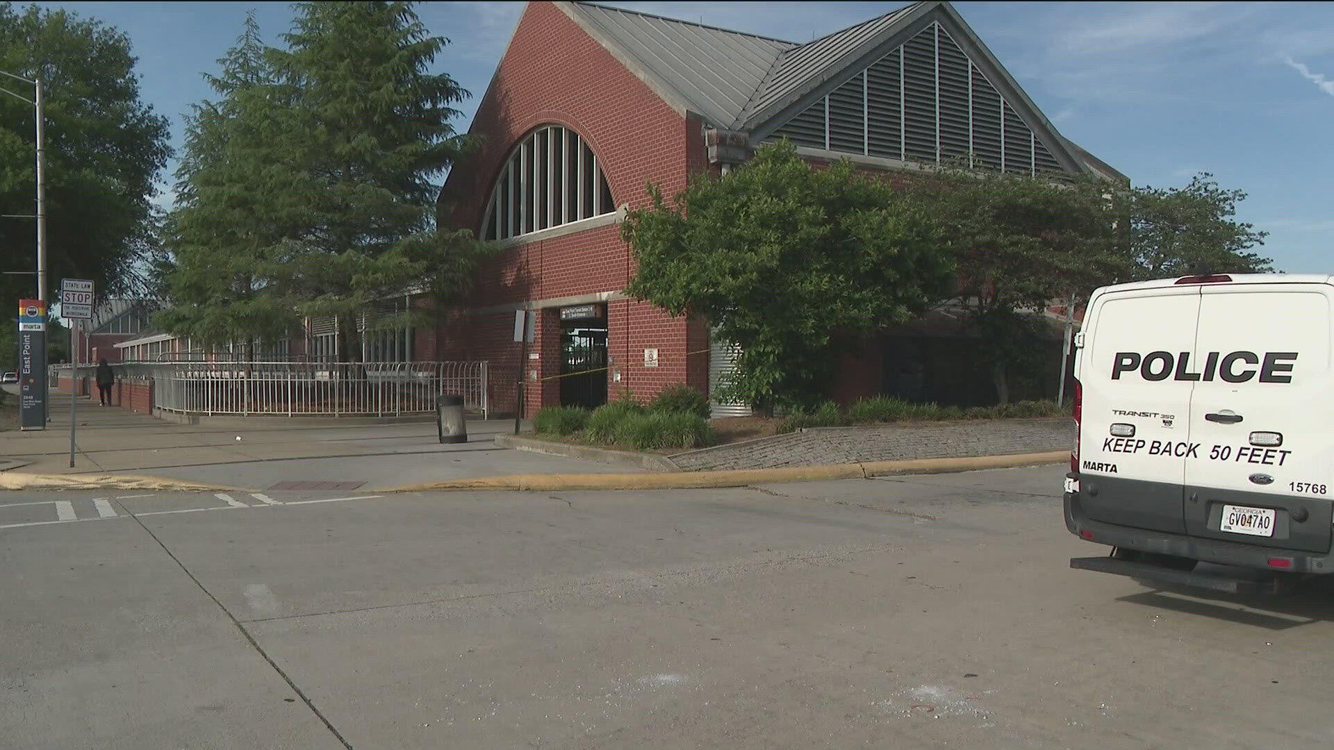Police are searching for a suspect after two people were shot on a MARTA train heading to the East Point Station.