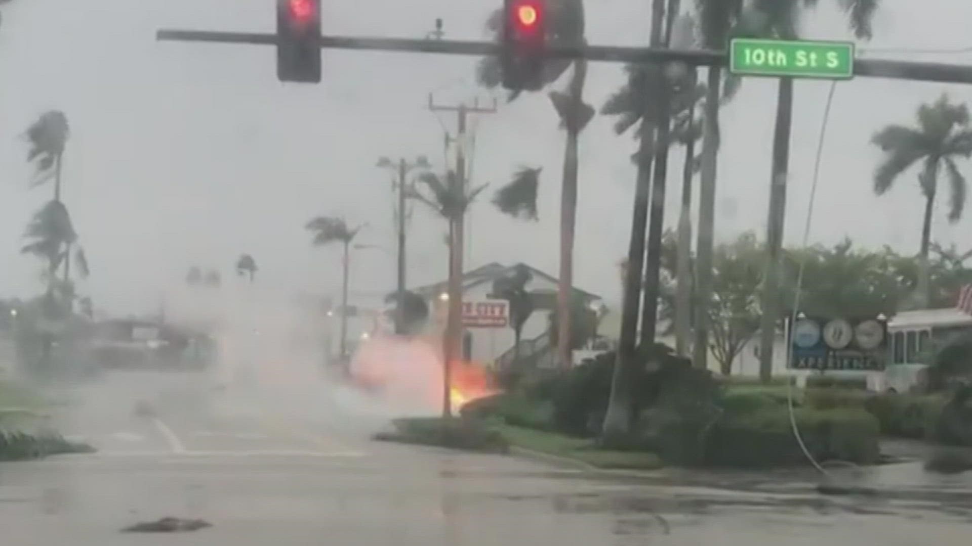 Downed powerline bursts into flames in Naples Hurricane Ian