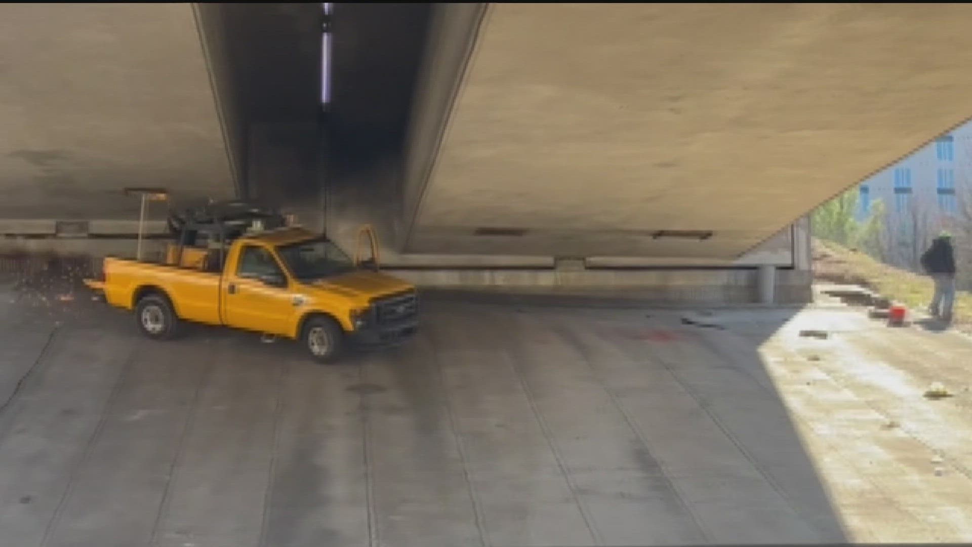 Just 24 hours after an 11Alive report, Georgia Department of Transportation crews were seen welding the crawl space under the I-85 Downtown Connector on Friday.