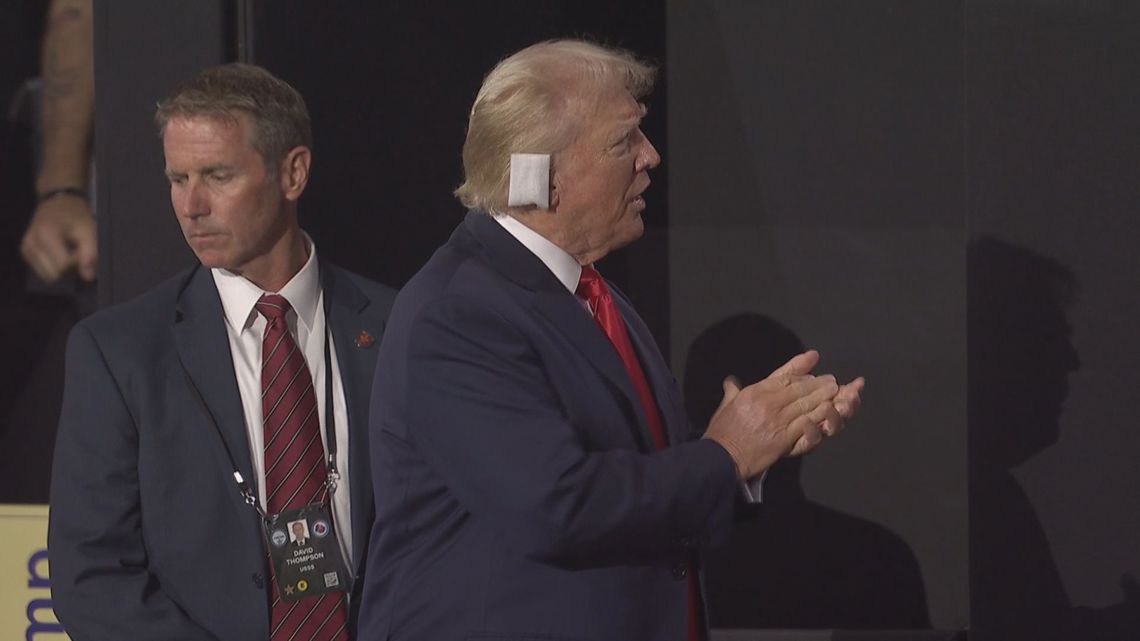 Donald Trump makes first appearance at RNC with bandage on ear after ...