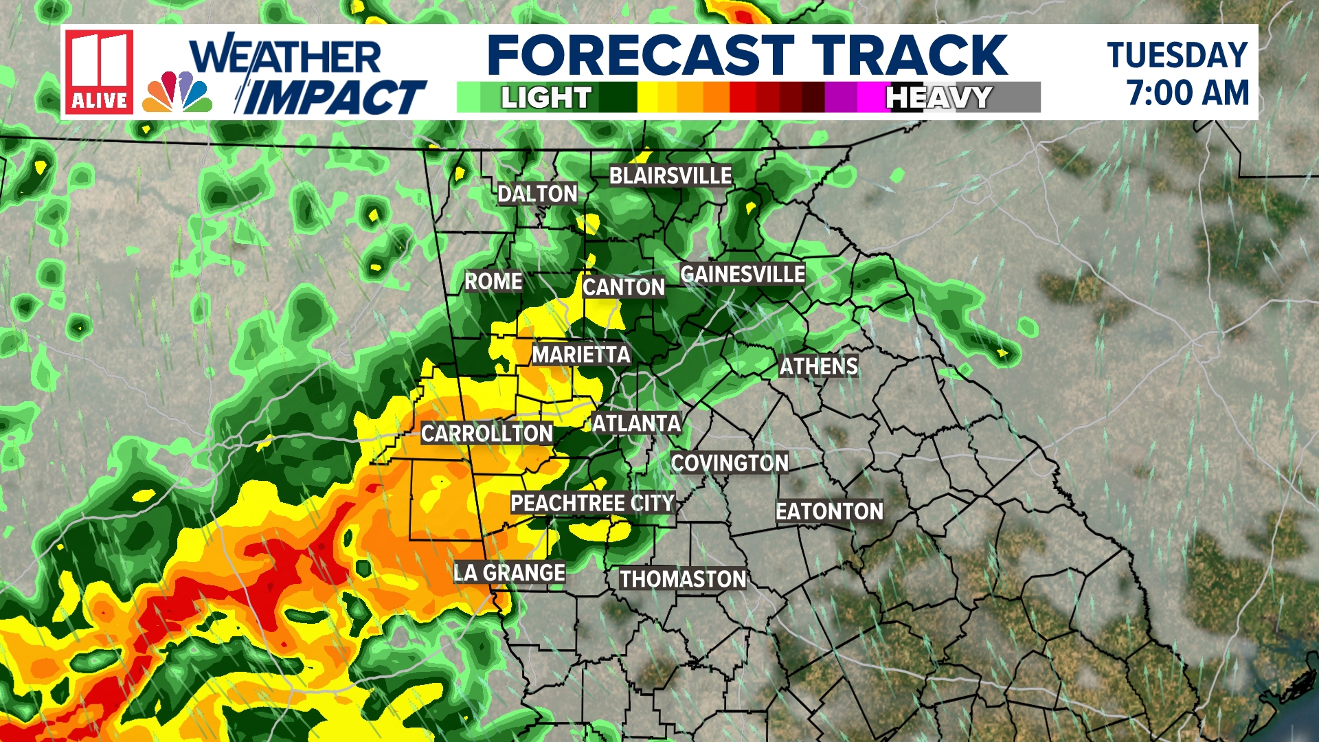 Tracking rain showers moving into the metro Atlanta and north Georgia area on Tuesday morning.