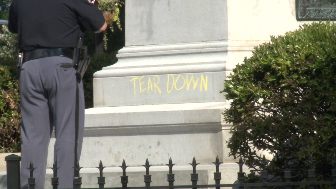 Photos Monument to Confederate General defaced during Thursday protest