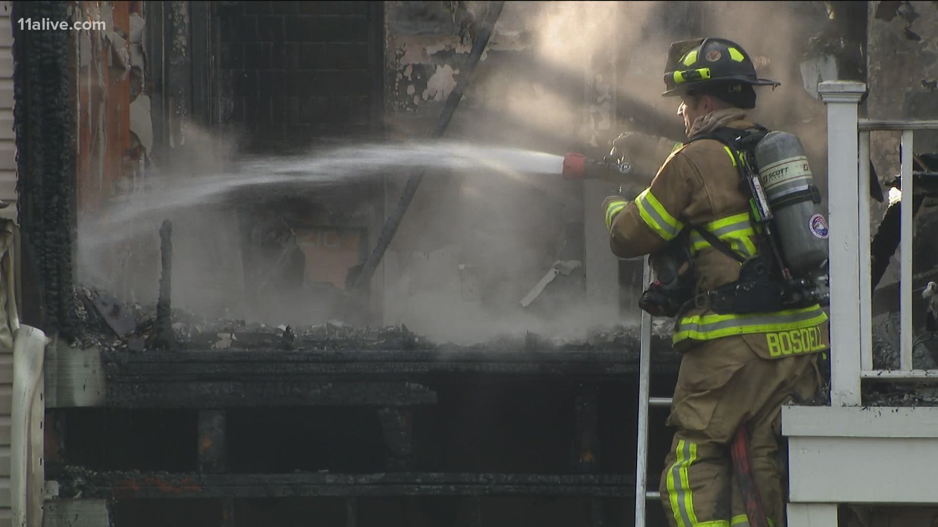 Crews also rescued a person trapped on a second-story balcony, who later had minor injuries.