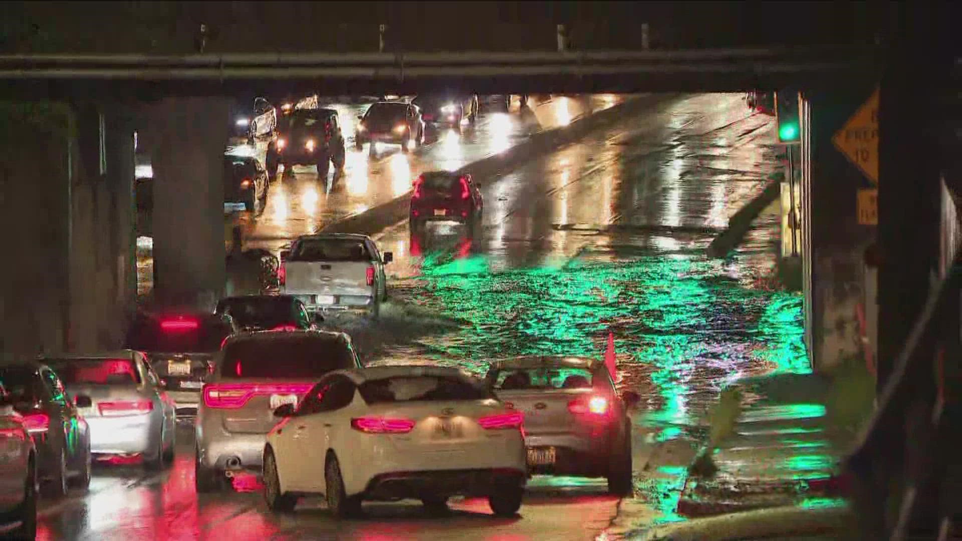 The National Weather Service issued a flash flood warning for several metro Atlanta counties.