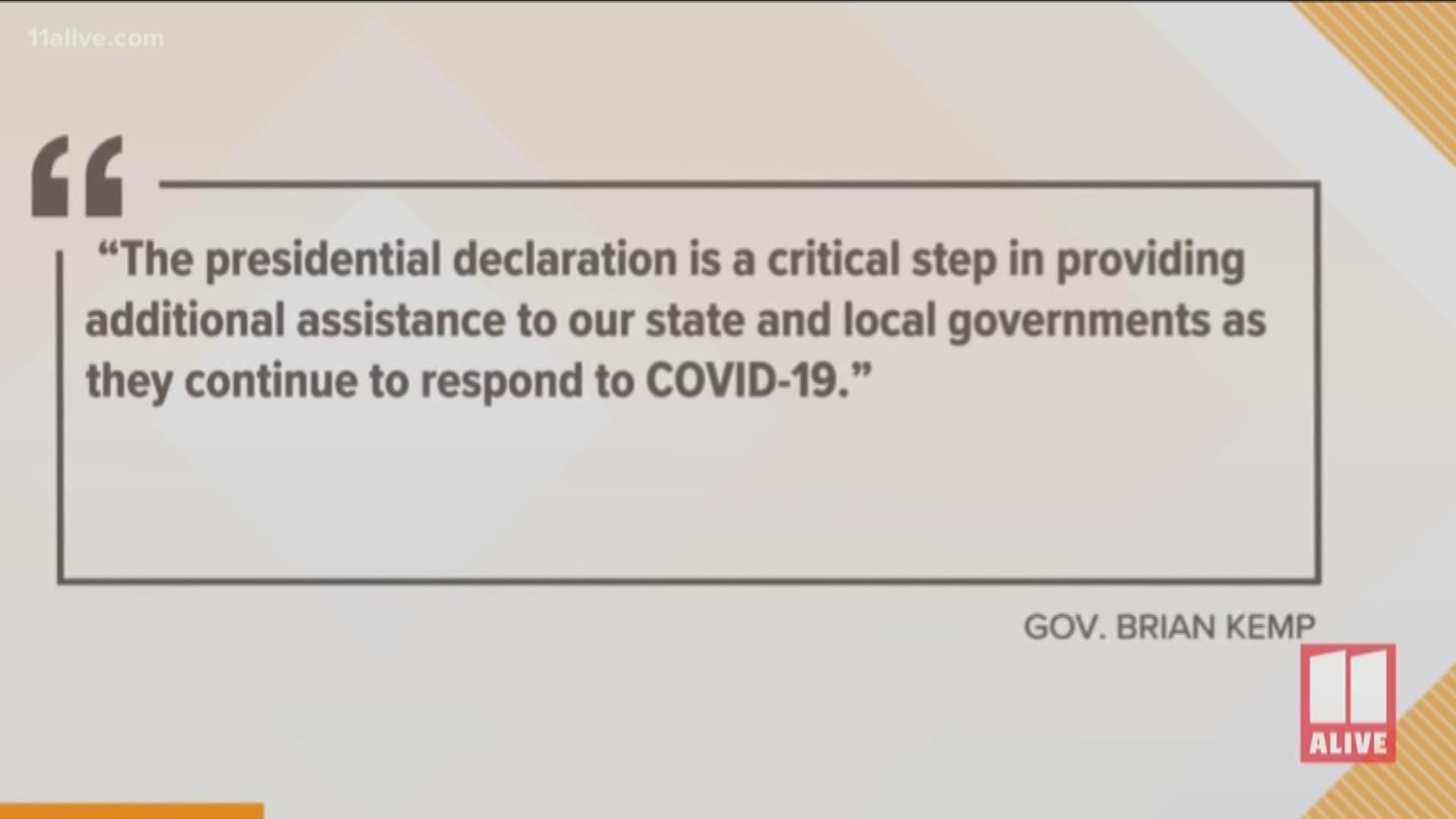 The approval by President Trump authorizes federal aid to be provided directly to the state to assist in the fight against COVID-19.