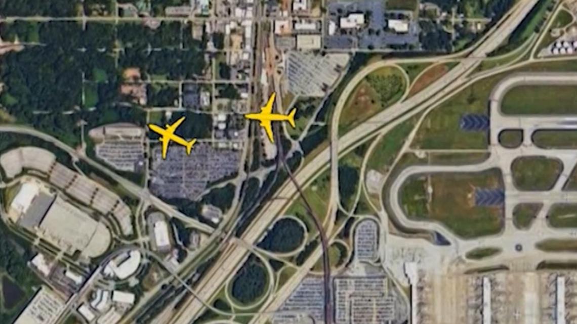 Animation, air traffic control audio outline close call of Delta
