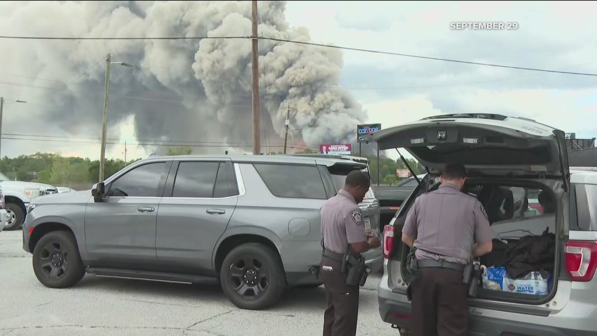 The dispatch audio includes moments of first responders questioning their own safety and working to get gas masks for their protection while under the smoke plume.