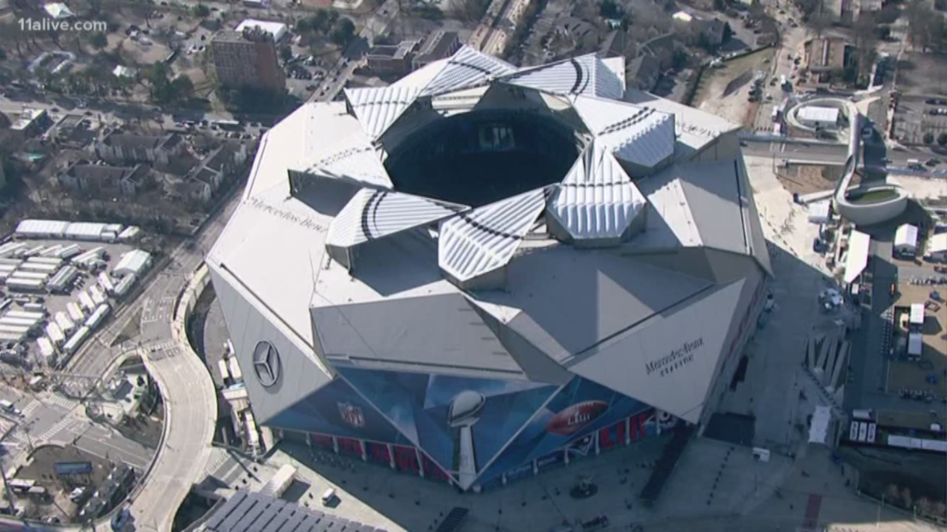 Get a bird's eye view of the campus for Super Bowl 53 in Atlanta two days before the game.