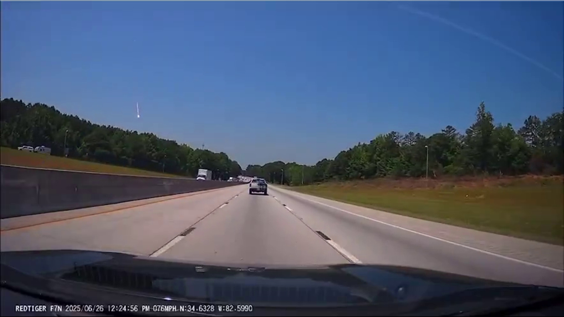 Dashcam video shows potential fireball over upstate South Carolina and north Georgia.