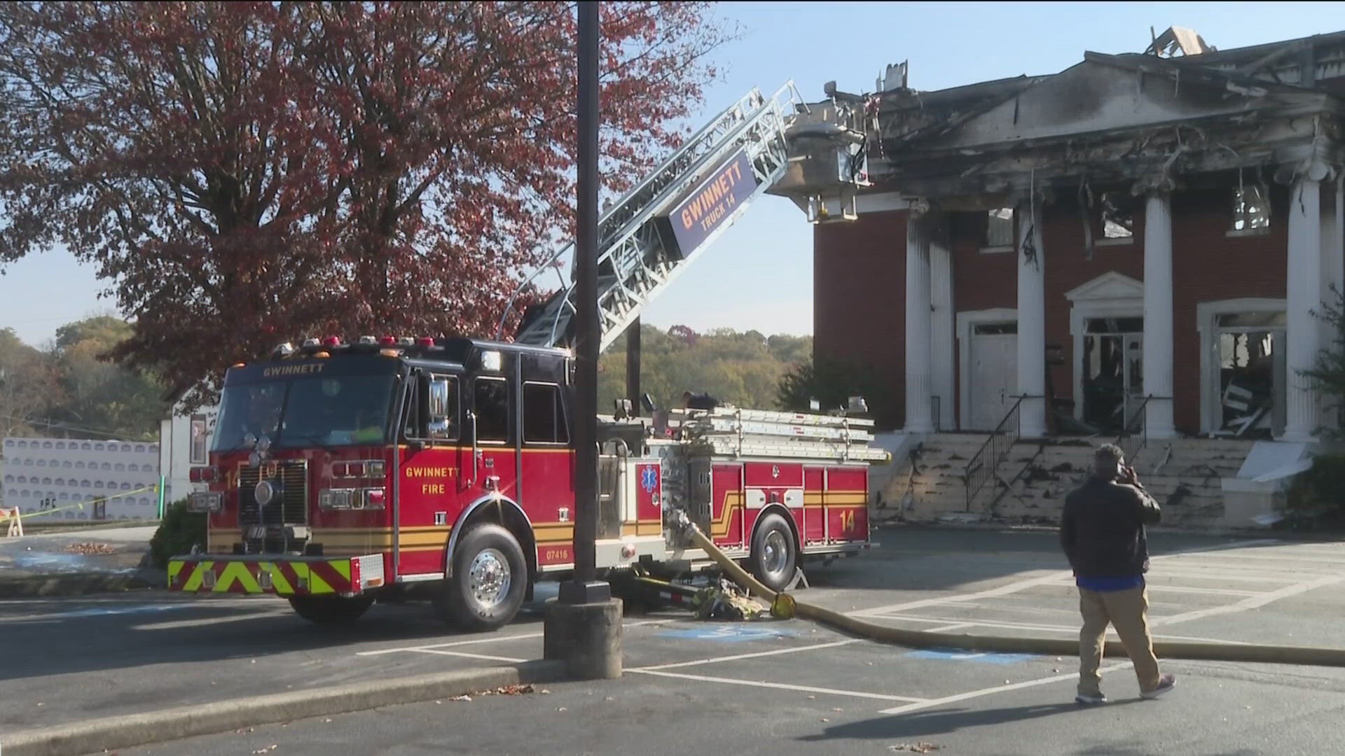 Fire crews worked late Thanksgiving night to control a fire at First Pentecostal Church in downtown Buford.