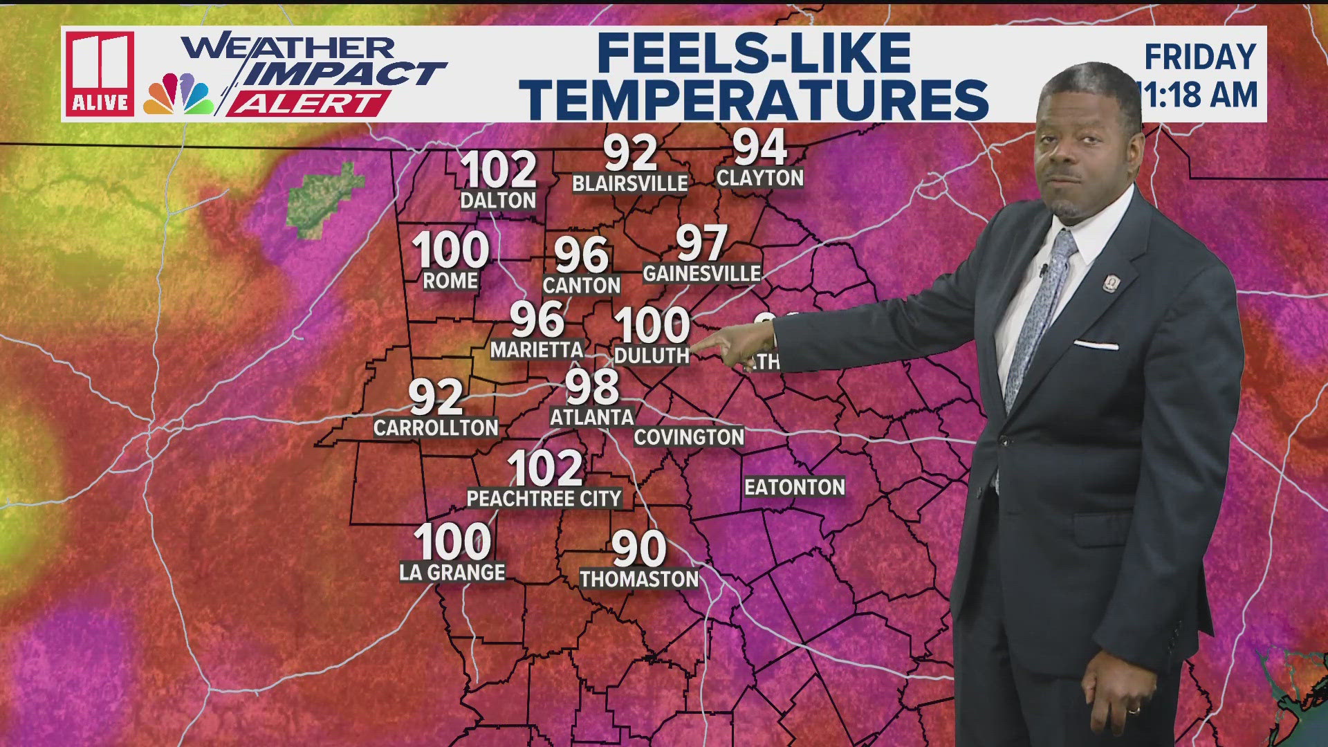 Several Georgia counties are under a heat advisory from 11 a.m. - 8 p.m., leading to a Weather Impact Alert.