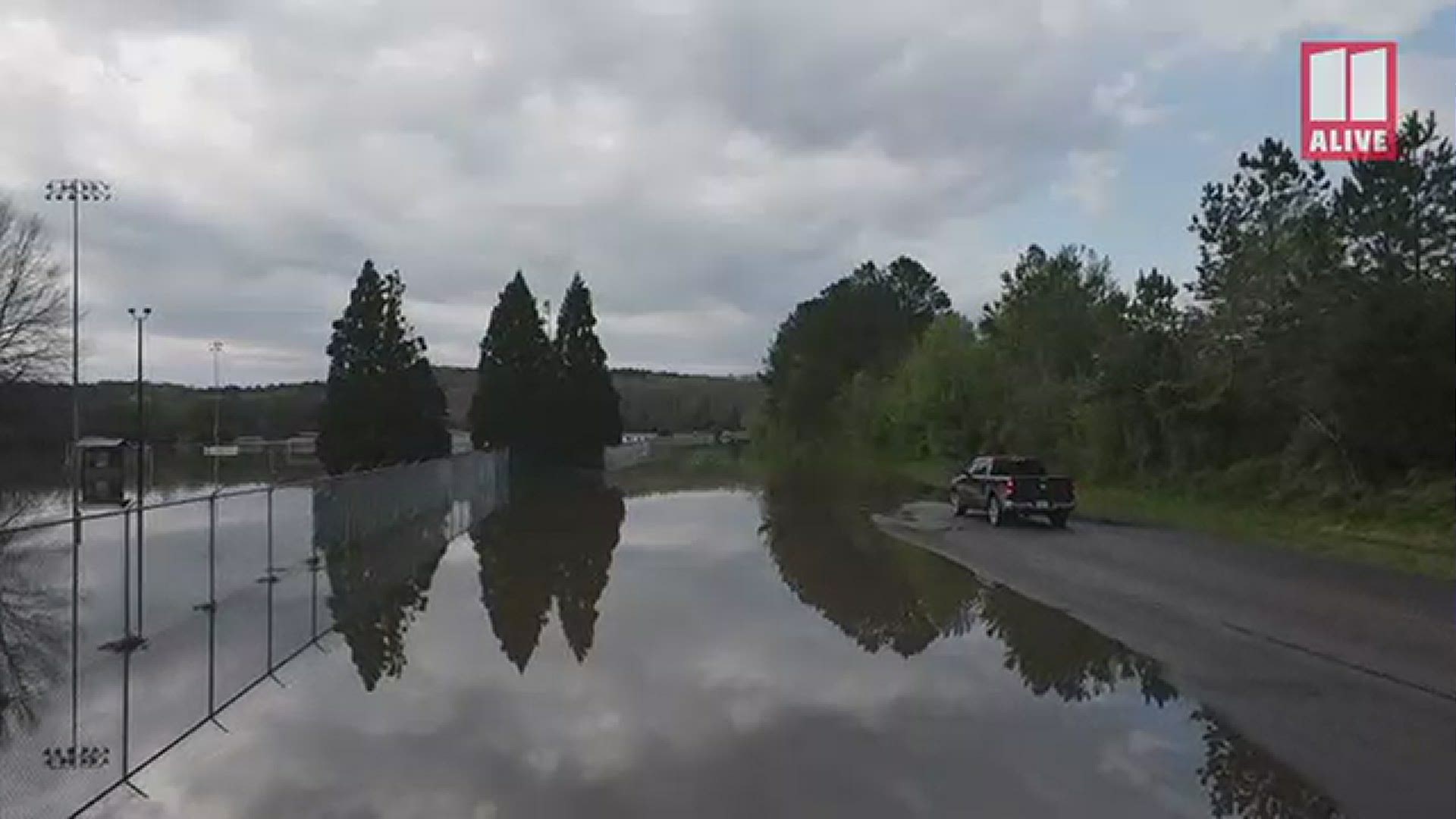 The video shows flooding across the park Friday, March 26, 2021 following a night a strong storms.