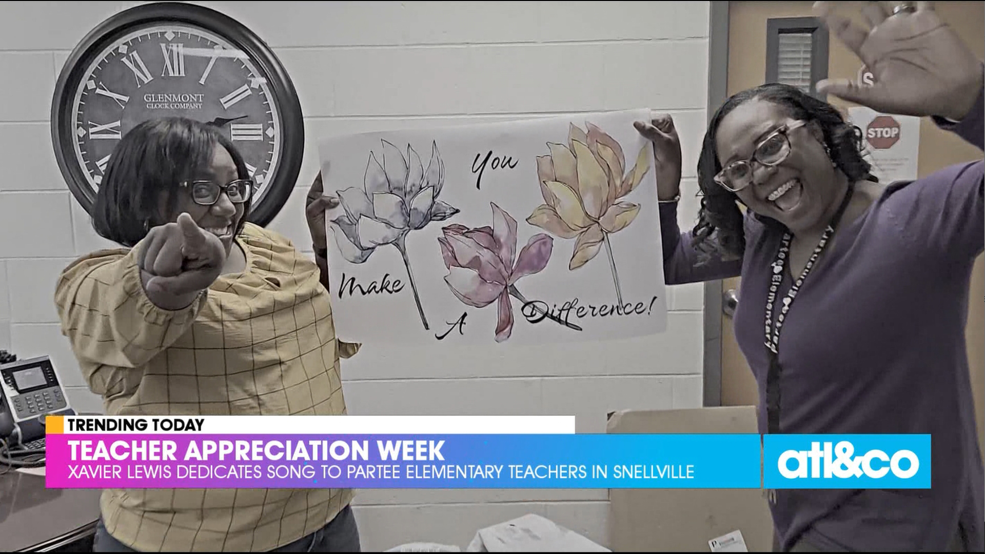 Substitute teacher/musician Xavier Lewis dedicated a song to teachers at Partee Elementary School in Snellville, GA.