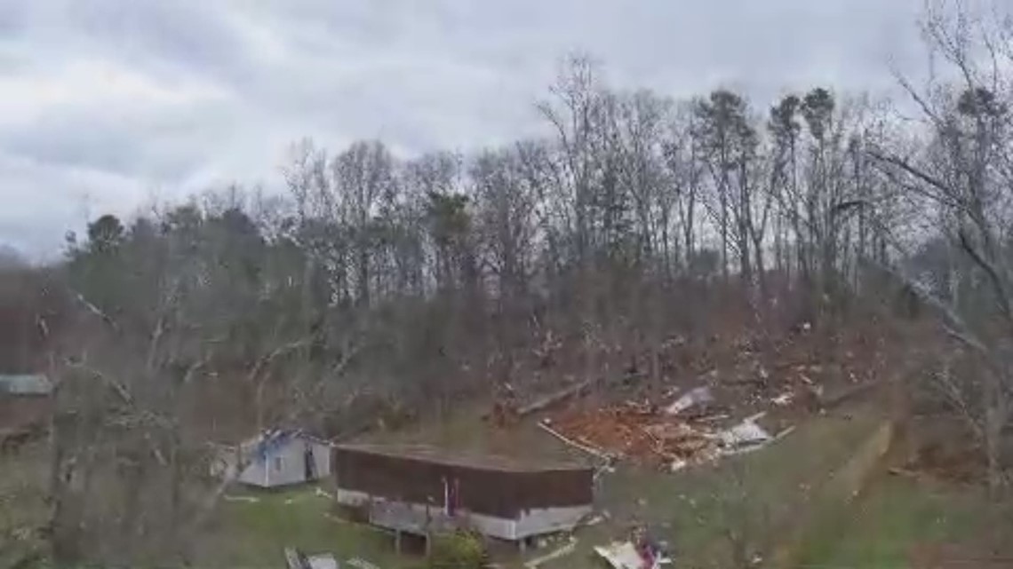 Drone video of tornado damage in Gordon County,