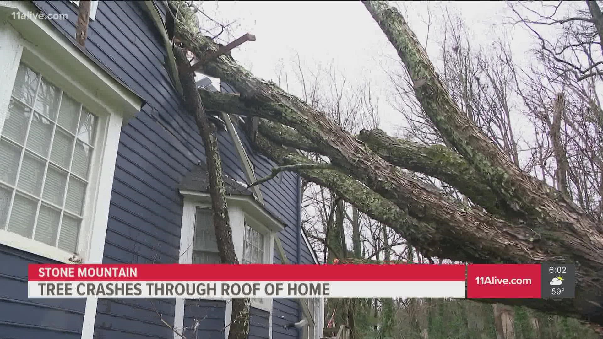 Bobbi Fluellyn was inside of her home at the time when the tree came crashing down onto the roof around 10:30 a.m.