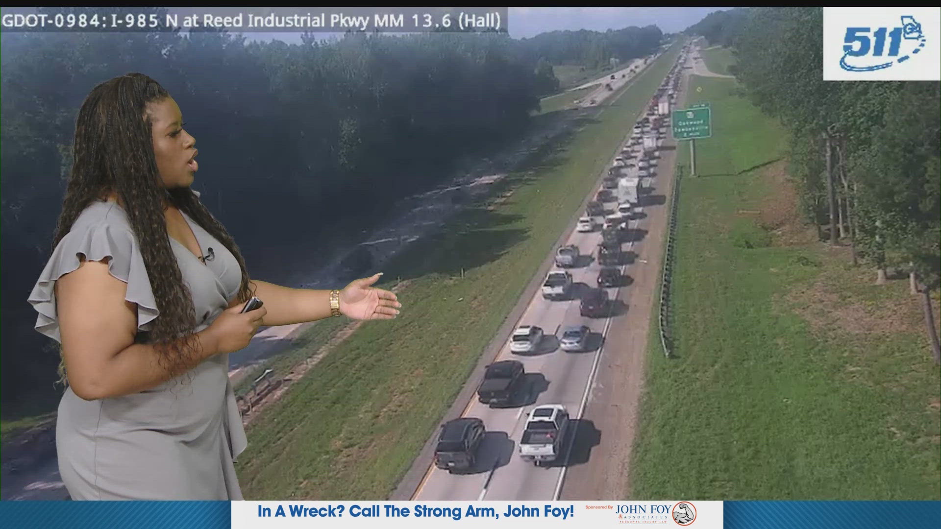 An accident with injuries is blocking the Exit 16 ramp from I-985 northbound in Hall County.