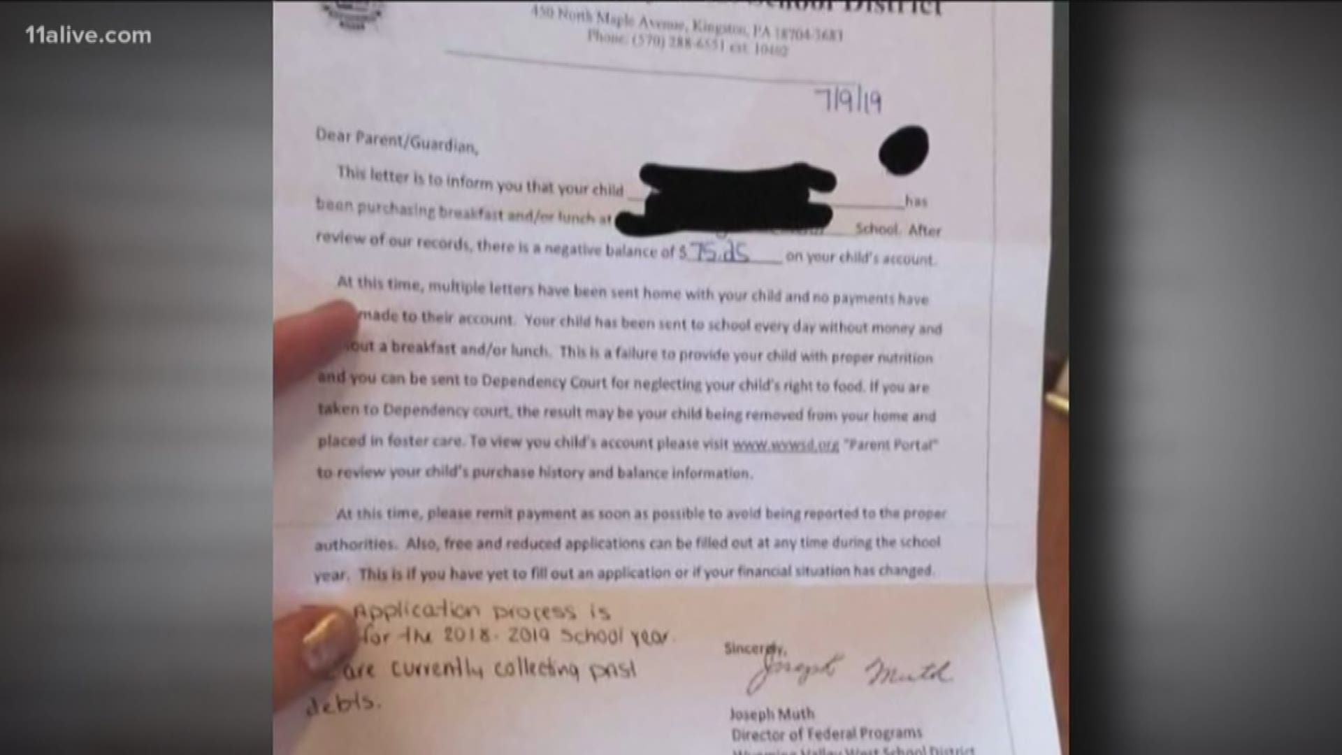 1920px x 1080px - People react to letter threatening parents if they don't settle lunch debts  | 11alive.com