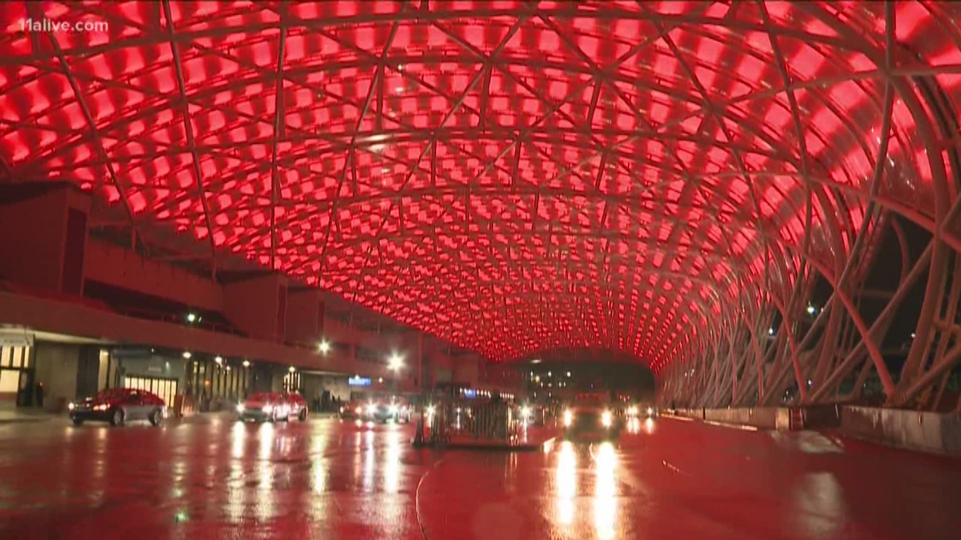 The 1,800 light illumination is the first of its kind since the canopy's installation.