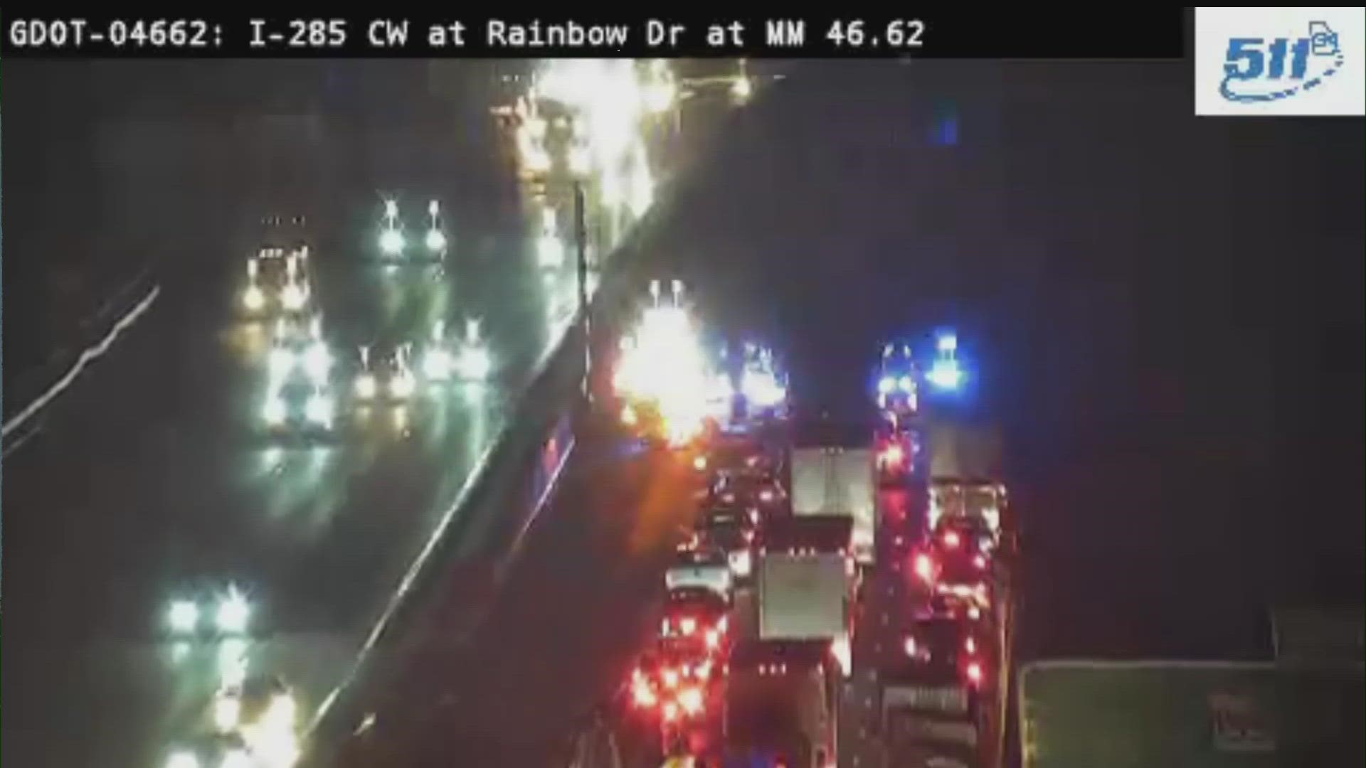 All lanes are blocked on I-285 SB past I-20 in DeKalb Co.
