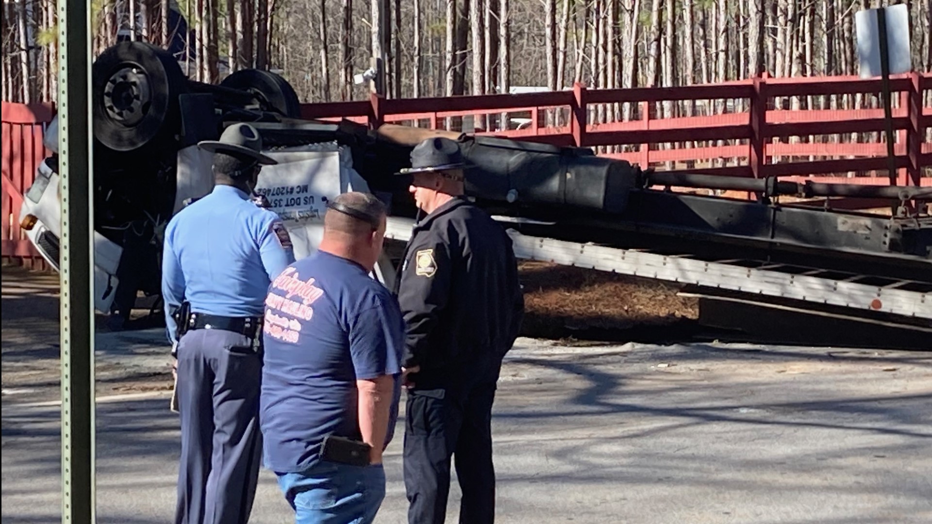 Man freed after box truck overturns, airlifted to hospital | 11alive.com