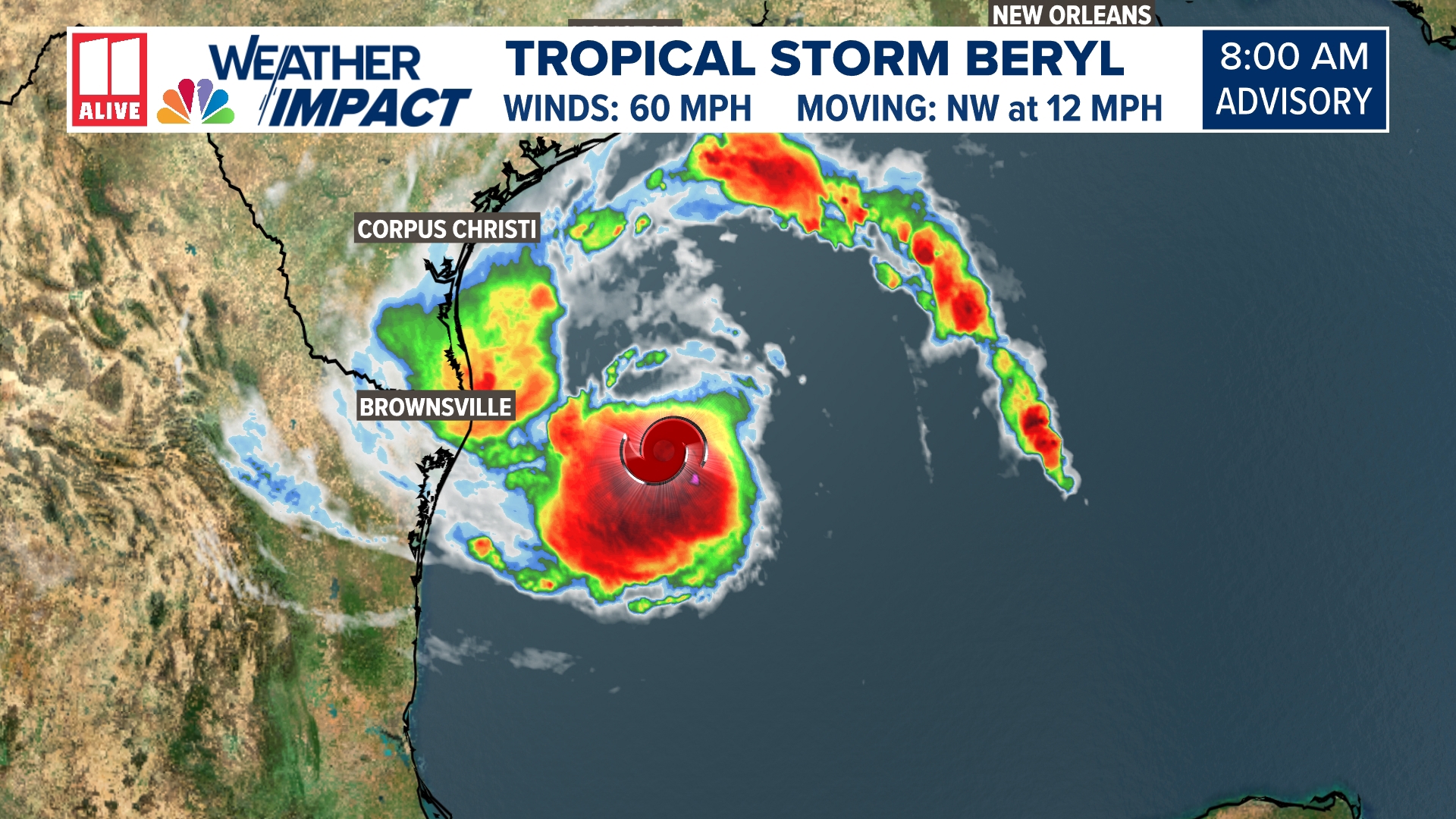 Beryl will make landfall on the Texas coast Monday.