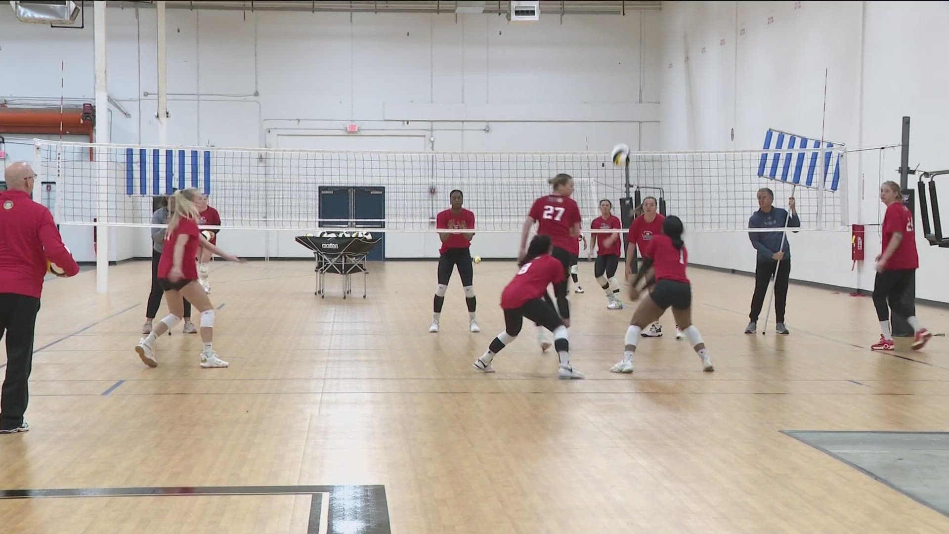 The city's first women's professional volleyball team opened training camp Wednesday.