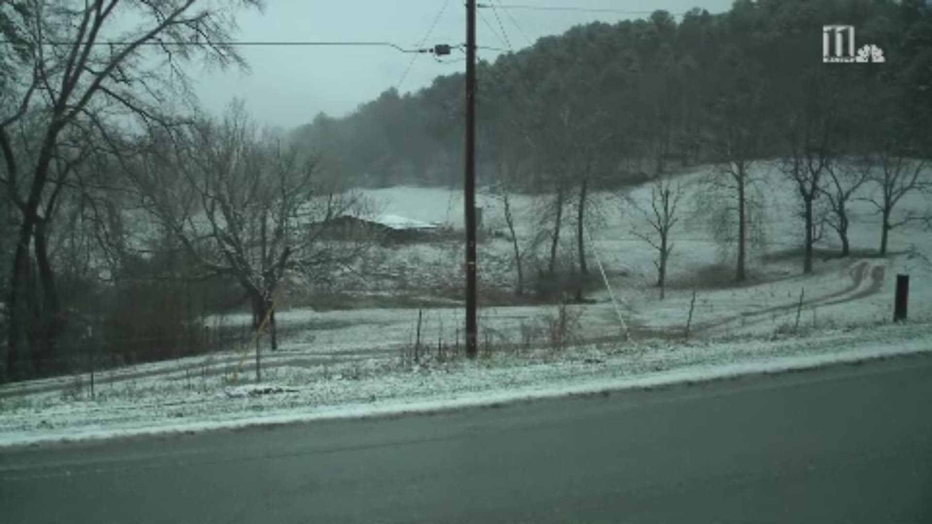 As night crawls into the morning hours, the ice and snow are building up on roads in Rabun County - Georgia's most northeastern point.