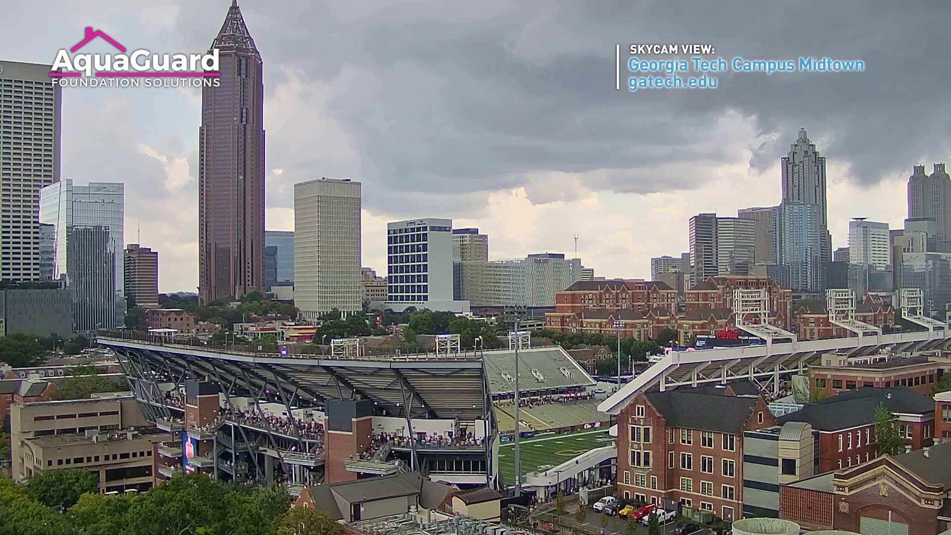 Fans were told to see shelter as storms rolled across Atlanta.