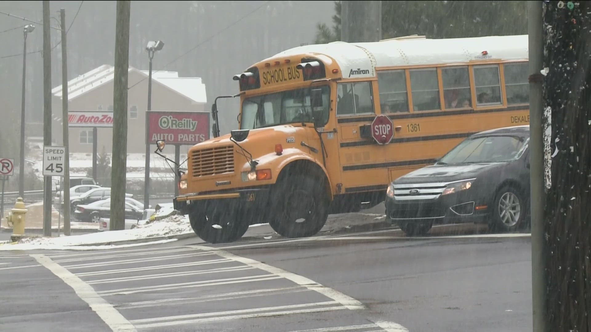 School buses full of kids were stuck on the roads, with some students having to shelter at their schools overnight.