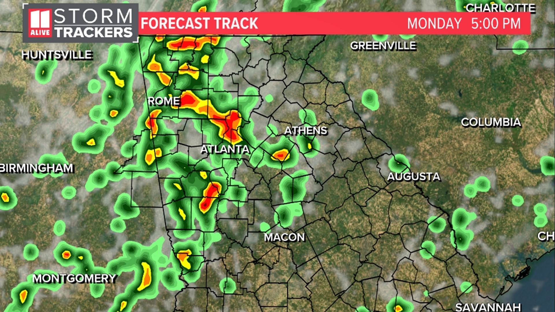 When will it rain Monday in metro Atlanta?