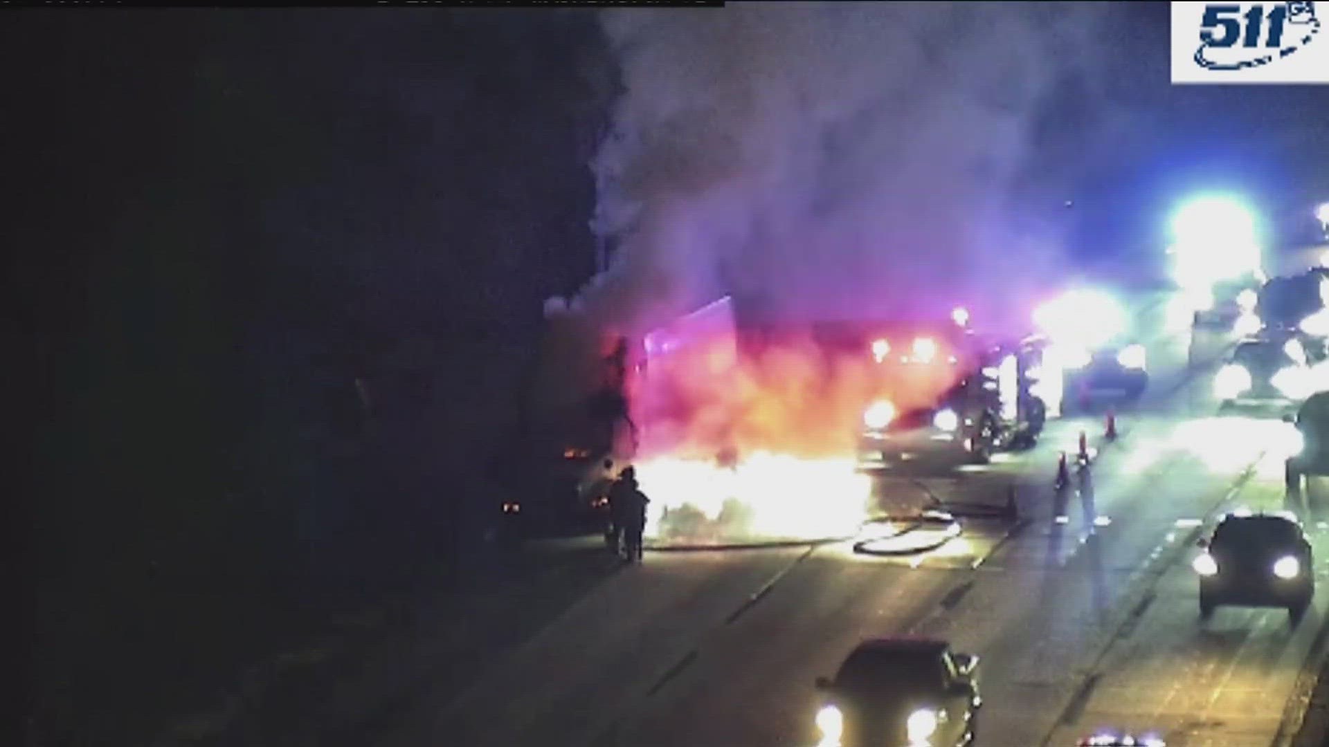 Tractor trailer catches fire on Interstate 85 southbound in metro ...