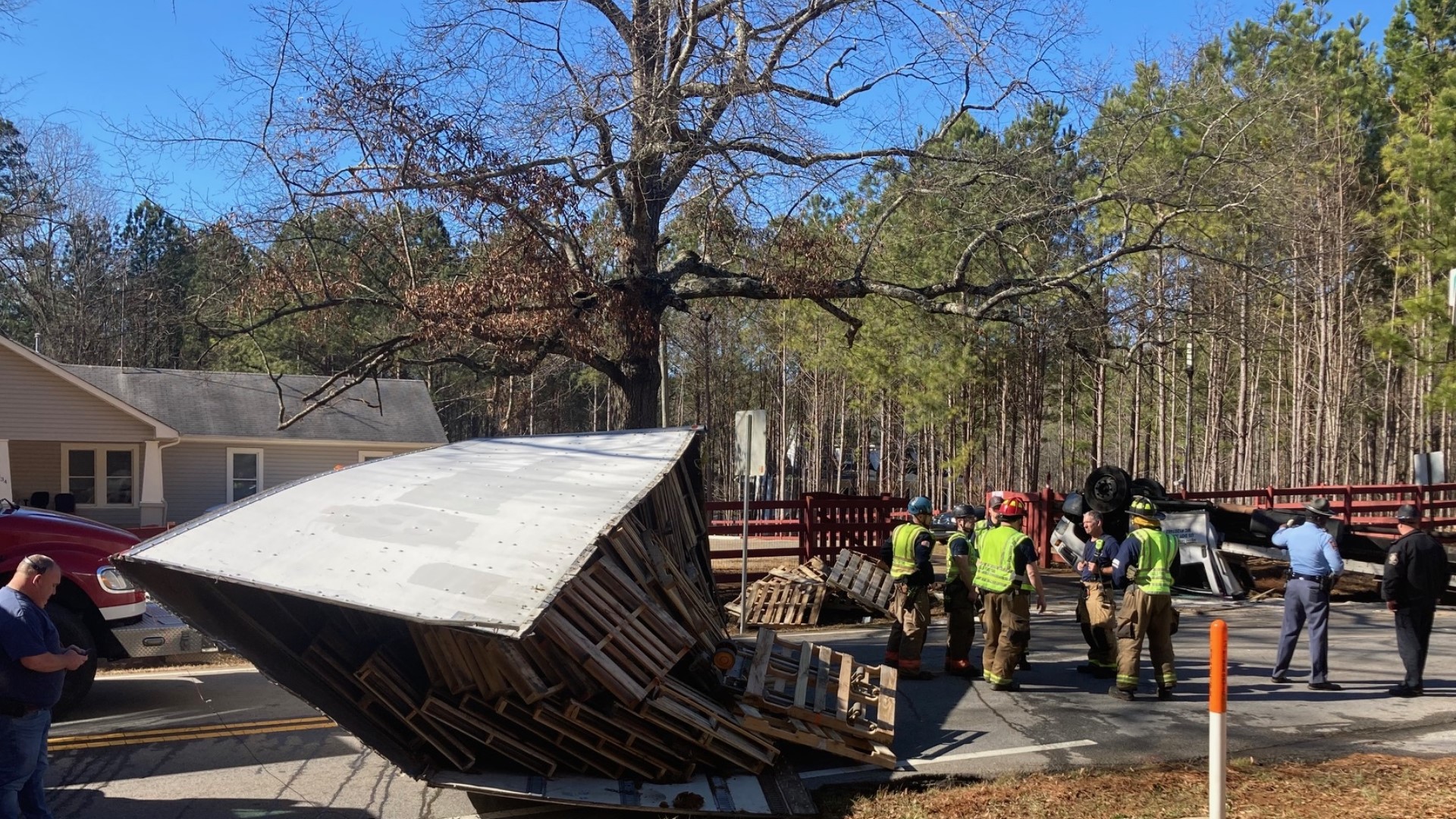 Man freed after box truck overturns, airlifted to hospital | 11alive.com