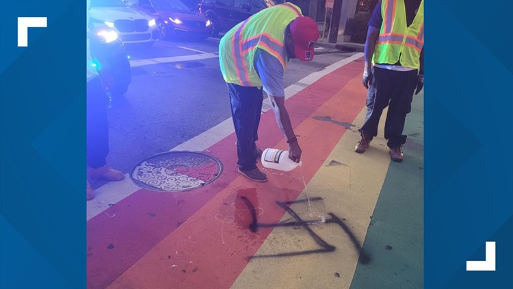 Crews clean up rainbow crosswalks after vandalism in Midtown
