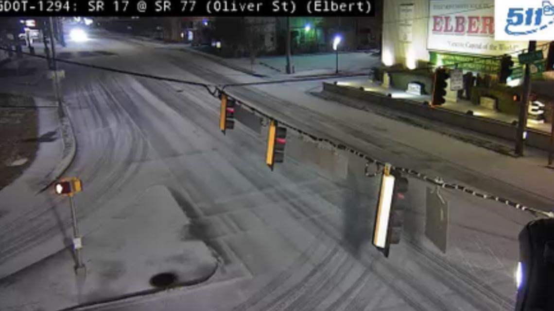 Road conditions across northern Georgia as ice starts to form after freezing rain fell overnight