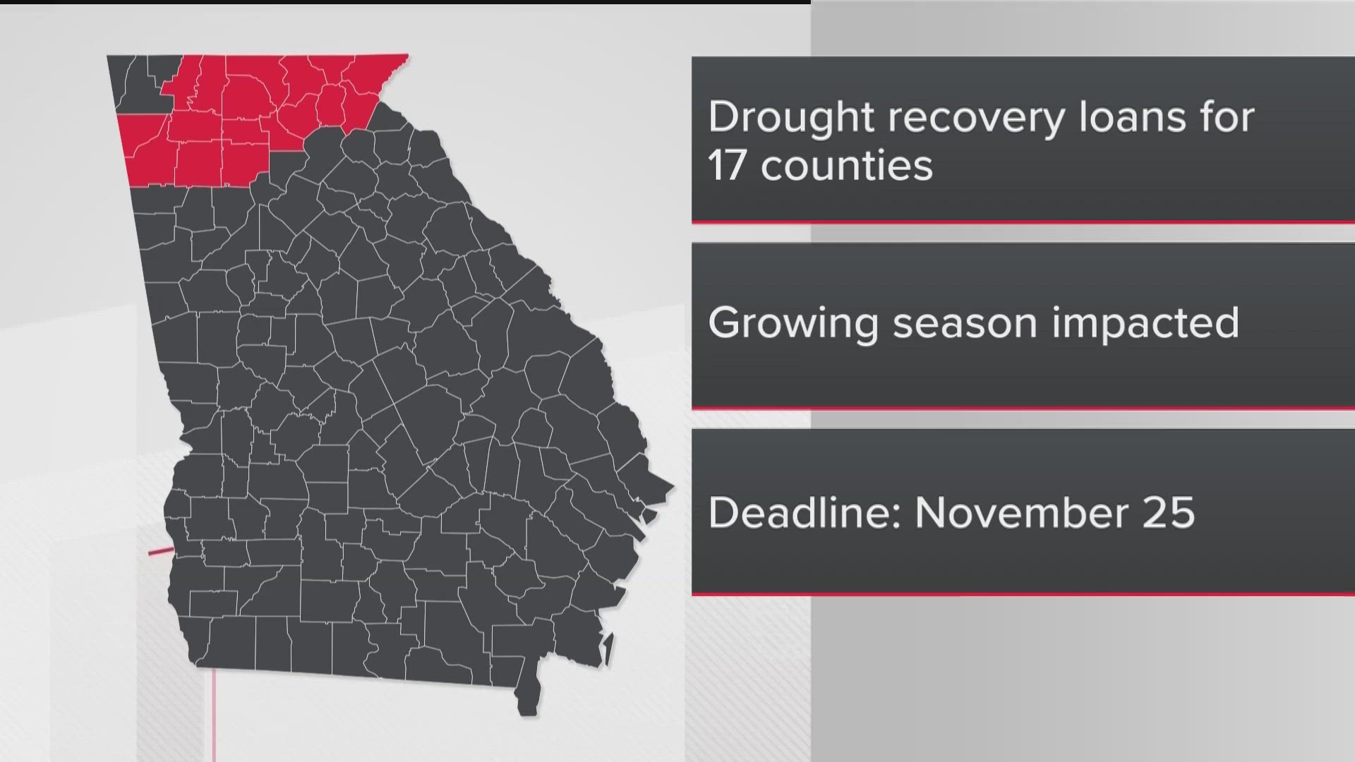 The counties are considered primary natural disaster areas by the Department of Agriculture.