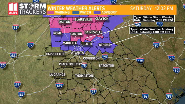 atlanta georgia weather map Timeline For Snow On Saturday In Georgia 11alive Com atlanta georgia weather map