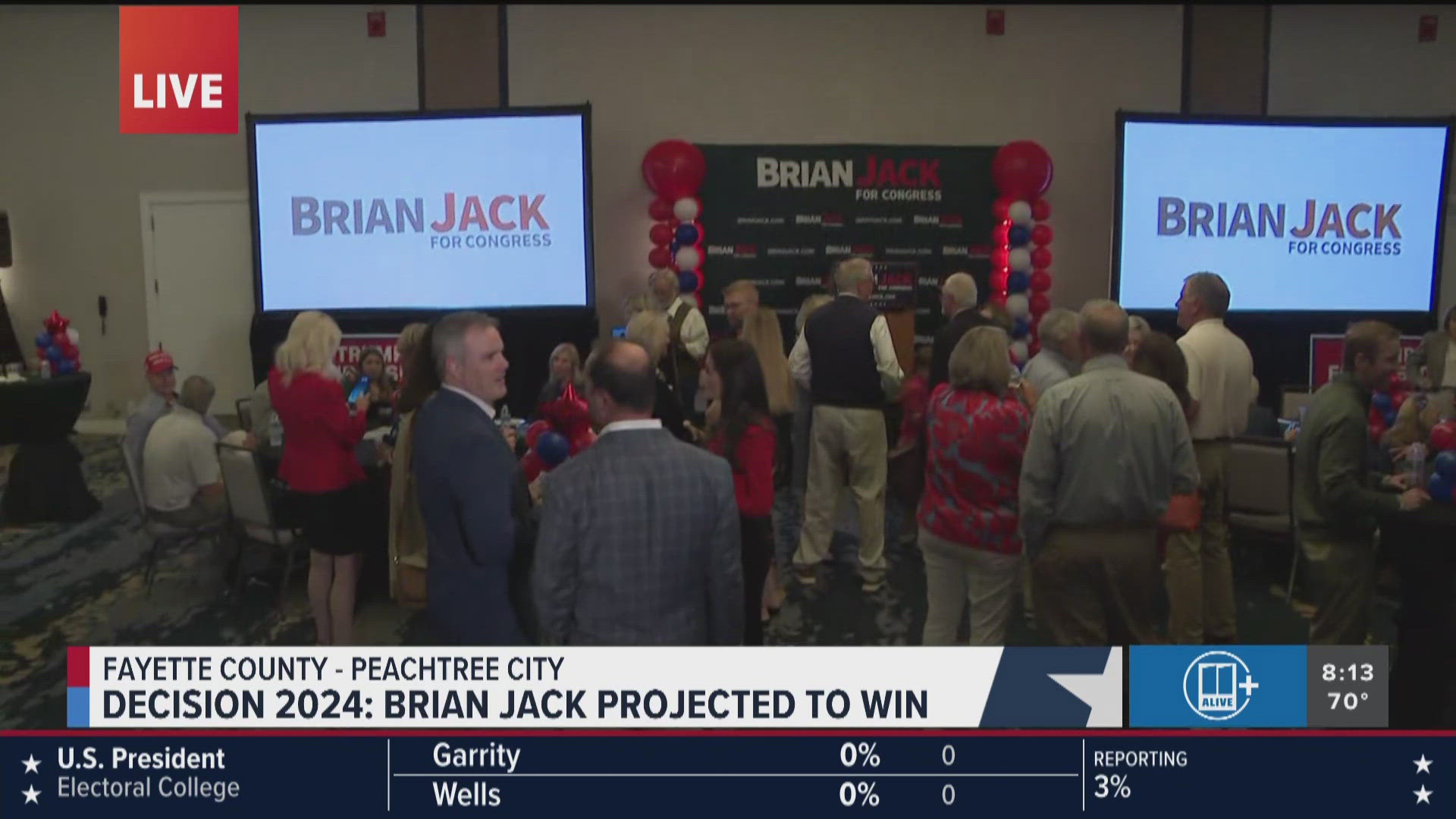 11Alive's Erica Murphy attended his watch party to watch the reaction to his projected win. 