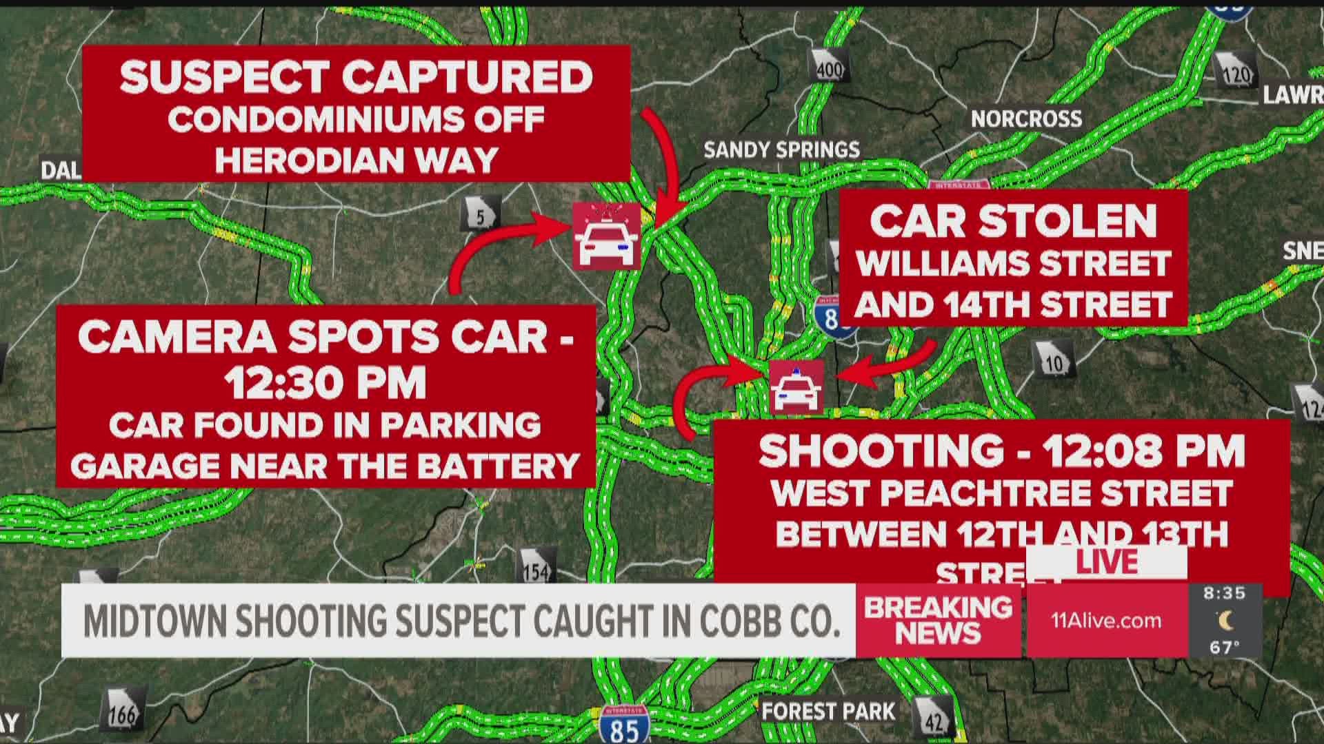 Here's a look at where Deion Patterson was taken into custody versus where the Midtown Atlanta shooting took place.